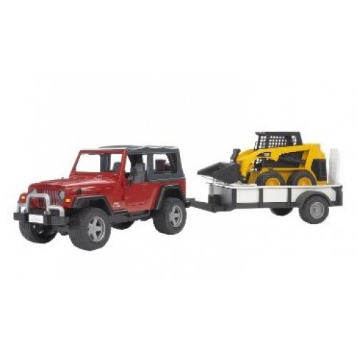 Bruder - Scale Model - Jeep Wrangler with Tow Trailer and 02435 Skid Steer Loader - 1-16