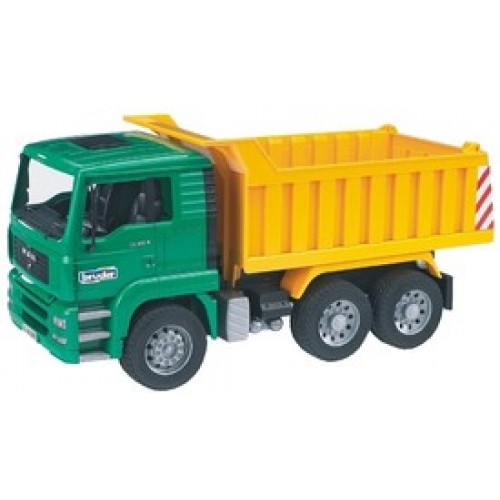 Bruder-Car Scale Model-MAN TGA Tip Up Truck Green, Yellow