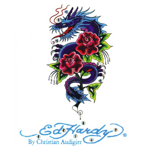 Ed Hardy - Car Vinyl Sticker - Dragon Rose - Medium